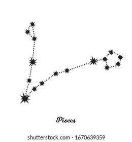 Pisces Zodiac constellation. Vector illustration in the style of minimalism. The symbol of the astrological horoscope. Black stars on a white background. Monochrome vector sign