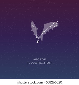 Pisces zodiac-Sternbild-Vektorzeichen mit Tiersilhouette