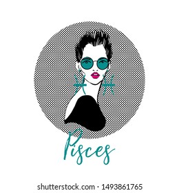 Pisces zodiac girls. Hand drawn vector illustration. 