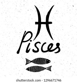 Pisces zodiac hand drawing sign for horoscope. Usable for mystic  occult  palmistry and witchcraft alchemy. Vector. 