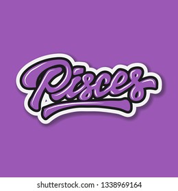 pisces zodiac hand lettering vector