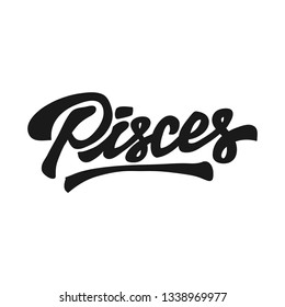 pisces zodiac hand lettering vector