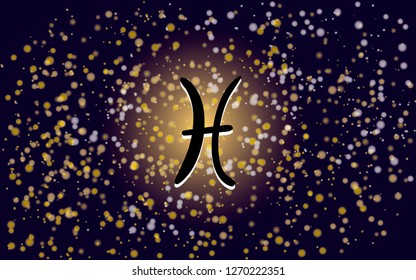 Pisces of zodiac, horoscope concept, vector art, illustration. Golden hand-drawn zodiac sign,horoscope symbols astrology icons collection 