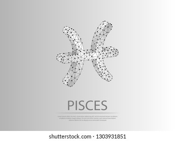 Pisces Zodiac low poly abstract illustration consisting of points, lines, and shapes in the form of planets, stars and the universe. Origami Vector digit wireframe concept.