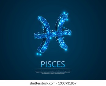 Pisces Zodiac low poly abstract illustration consisting of points, lines, and shapes in the form of planets, stars and the universe. Vector digit wireframe concept. business concept