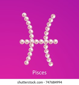 Pisces zodiac made of realistic realistic glamour pearl beads. Extraordinary astrology sign. Luxury horoscope symbol. Expensive sign. Vector illustration for your design.