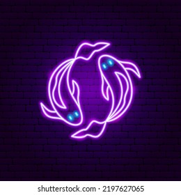 Pisces Zodiac Neon. Vector Illustration of Horoscope Promotion.