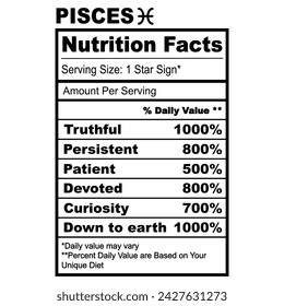 Pisces Zodiac Nutrition Facts Horoscope Humor Funny Zodiac Sign svg