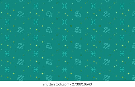 Patrón del zodiaco de Piscis. Ornamento regular lineal con peces y estrellas para la astrología, cartas de tarot, misticismo. Adorno sin costuras de Vector para textiles, tela, interior, cerámica, Fondo de pantalla, decoración de papel, cubierta