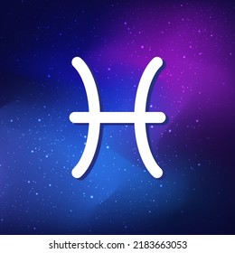 Pisces zodiac sign. Abstract night sky background. Pisces icon on blue space background. vector illustration