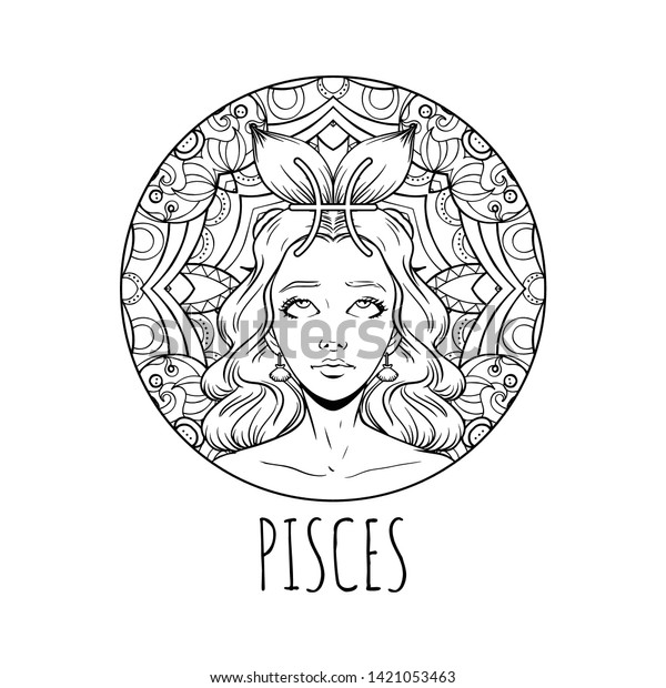 Pisces Zodiac Sign Artwork Adult Coloring Stock Vector (Royalty Free ...