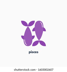 Pisces zodiac sign, astrological, horoscope symbol. Flat icon. Vector illustration.