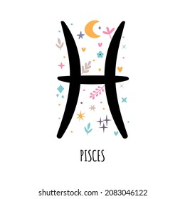 Pisces. Zodiac sign. Astrological horoscope signs on white background. Stylized symbol. Vector illustration