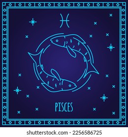 Pisces zodiac sign. Astrological horoscope symbol. Vector illustration. Part of zodiacal system and ancient calendar. Constellation of Pisces