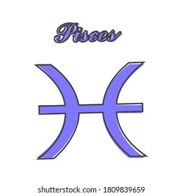 Pisces zodiac sign. Astrological symbol cartoon style on white isolated background.