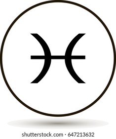 Pisces zodiac sign. Astrological symbol icon in circle. On white background.