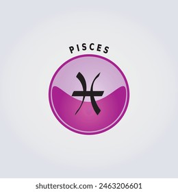 Pisces Zodiac Sign Astrology Icon with Name on Light Background, Pink Color Button