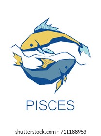 Pisces Zodiac sign. Astrology symbol. Vector illustration in flat polygonal style. Element for your design, prediction, article, journal, website, print. Astrological prognosis. Constellation icon. 