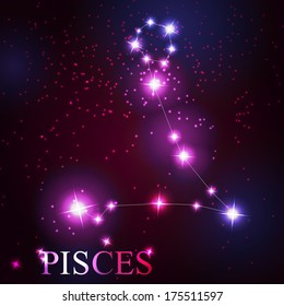 Pisces zodiac sign of the beautiful bright stars on the background of cosmic sky