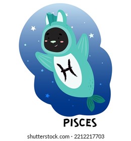 Pisces zodiac sign. Black rabbit vector illustration