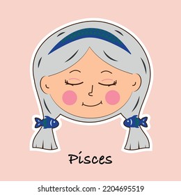 Pisces zodiac sign in cartoon cute style