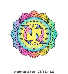 Pisces  Zodiac Sign in colorful palette on white background.