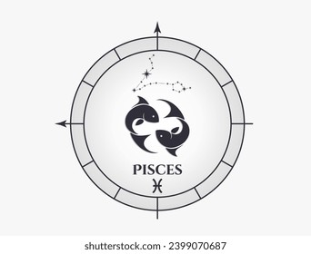 pisces zodiac sign and constellation. astrology and horoscope symbol. isolated vector image