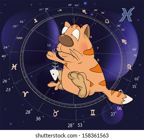 Pisces Zodiac Sign. Fish and cat  