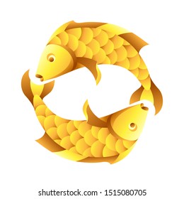 Pisces zodiac sign, golden horoscope symbol. Stylized astrological illustration.