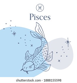 Pisces Zodiac Sign Horoscope Collage of Illustrations and Vector Shapes 