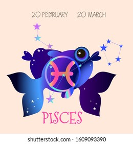 Pisces zodiac sign, horoscope, Pisces constellation, vector illustration eps 10

