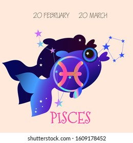 Pisces zodiac sign, horoscope, Pisces constellation, vector illustration eps 10