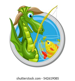 Pisces. Zodiac sign. Horoscope. Dragon fisherman is fishing in aquarium with fishes