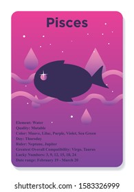 Pisces Zodiac Sign Horoscope Flat Style Drawing Illustration