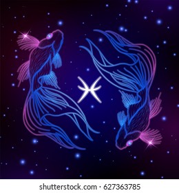 Pisces zodiac sign, horoscope symbol, vector illustration