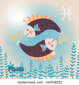 Pisces zodiac sign of Horoscope. Vector Illustration.