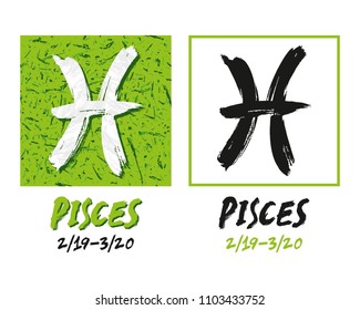 Pisces zodiac sign icon. Freehand brush stroke vector drawing