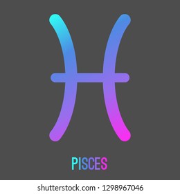 Pisces zodiac sign icon with liquid,fluid pink turquoise on dark background. Star signs for astrology horoscope. stylized symbols. Vector illustration.