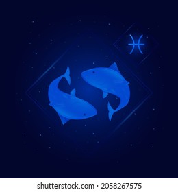 íconos de signos de zodiac de pisces, pisadas de Zodiac con fondo de estrellas de galaxia, horoscopio de astrología con signos