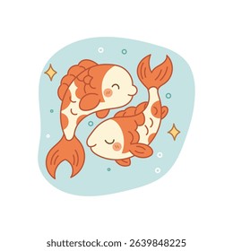 Pisces zodiac sign illustration, cute twin cartoon fish