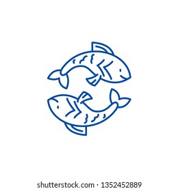 Pisces zodiac sign line icon concept. Pisces zodiac sign flat  vector symbol, sign, outline illustration.