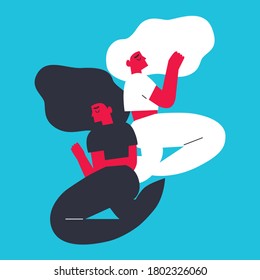 Pisces zodiac sign. Magic female characters. Vector abstract illustrations with zodiac astrological contemporary signs. Symbols collection set.Twelve astrological poster. Cartoon flat style. Isolated
