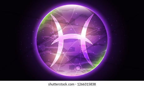 Pisces Zodiac sign on dark sky background