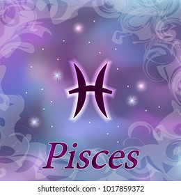 Pisces Zodiac sign on watercolor cosmic celestial background. Cosmos. stars and zodiacal sign. Astrology and horoscope design element. Vector illustration
