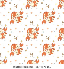 Pisces zodiac sign pattern, cute twin cartoon fish