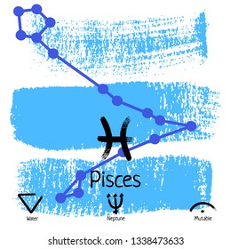 Pisces. Zodiac sign pictogram. Calligraphic zodiac signs. Brush hand drawn. Vector illustration pisces zodiac sign