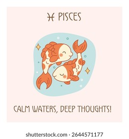 Pisces zodiac sign poster, cute twin cartoon fish