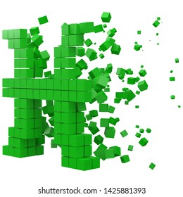 pisces zodiac sign shaped data block. version with green cubes. 3d pixel style vector illustration. suitable for blockchain, technology, computer and abstract themes.