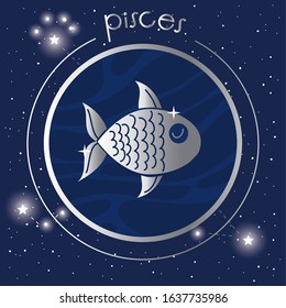 pisces zodiac sign silver seal vector illustration design