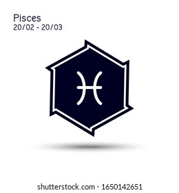 Pisces zodiac sign in a six pointed star with sharp edges. Icon flat design. Astrology symbol isolated on white background. Vector 6 point star.